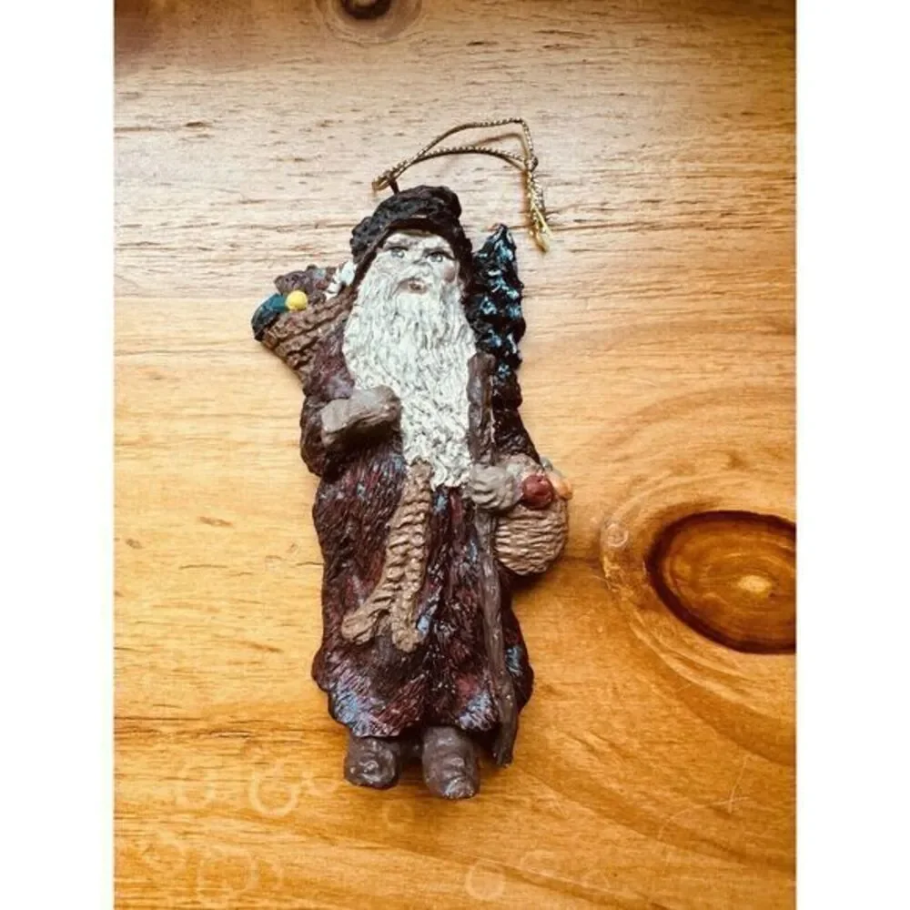 VTG Christmas Ornament Santa Noel St Nicholas W/Bag Of Toys Tree Fruit Basket‎